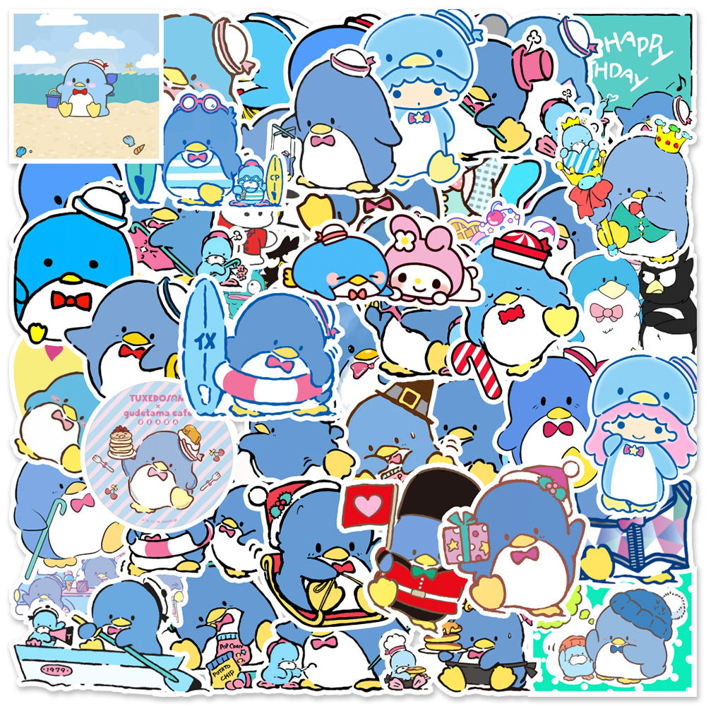 Cute Sanrio Cartoon Animal TuxedoSam Stickers Blue Penguin Sticker PVC Waterproof Anime Sticker For Woman For Kids Baby Girls Students Skateboard Car Hyederoflas For Young Children