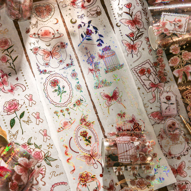 NEW PET 1 Roll Embossed Gilding Tape Star River Rose Style Pretty Stickers 100CM