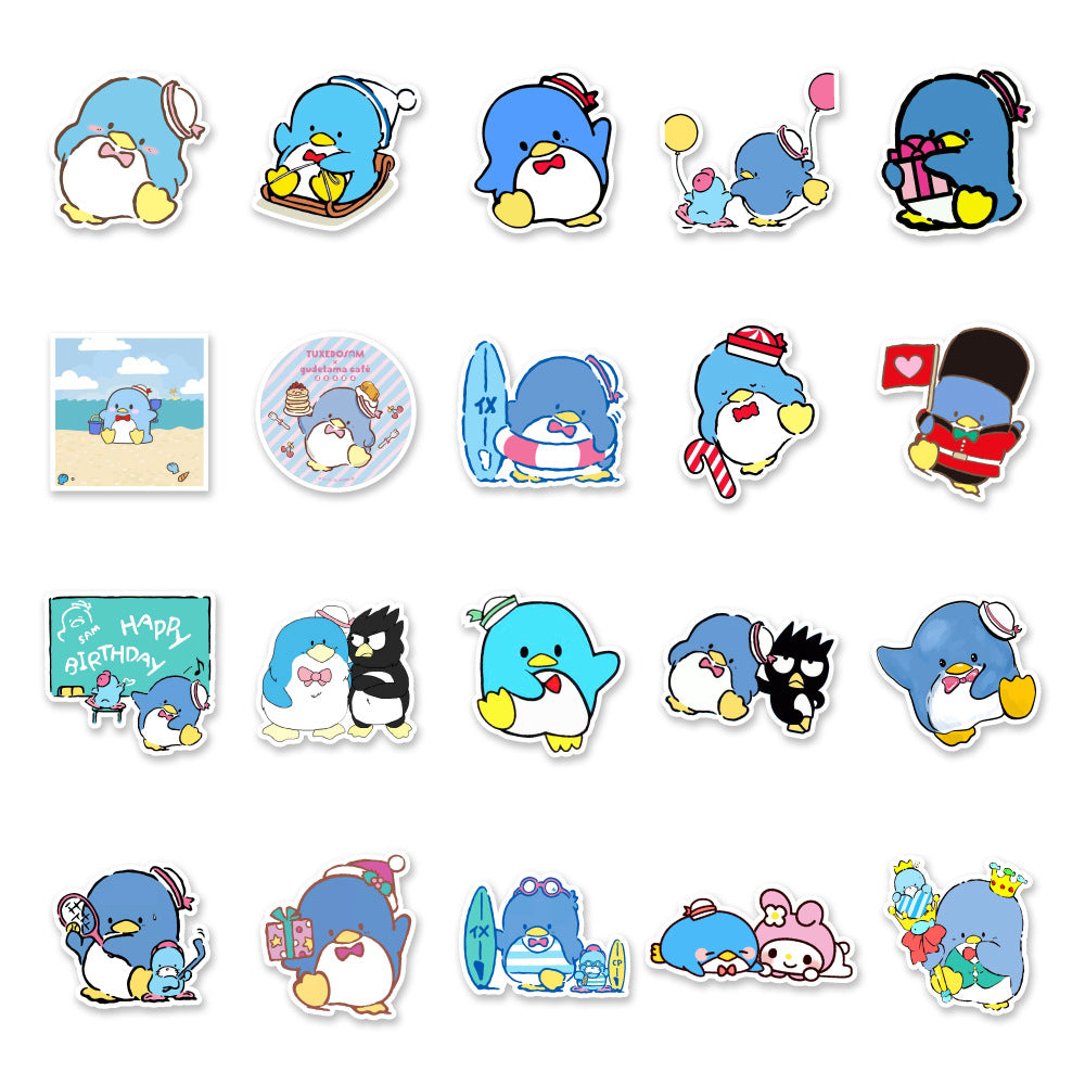 Cute Sanrio Cartoon Animal TuxedoSam Stickers Blue Penguin Sticker PVC Waterproof Anime Sticker For Woman For Kids Baby Girls Students Skateboard Car Hyederoflas For Young Children