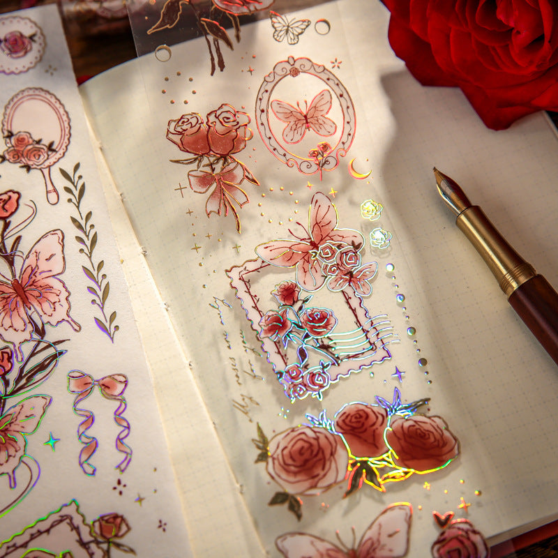 NEW PET 1 Roll Embossed Gilding Tape Star River Rose Style Pretty Stickers 100CM