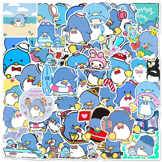 Cute Sanrio Cartoon Animal TuxedoSam Stickers Blue Penguin Sticker PVC Waterproof Anime Sticker For Woman For Kids Baby Girls Students Skateboard Car Hyederoflas For Young Children